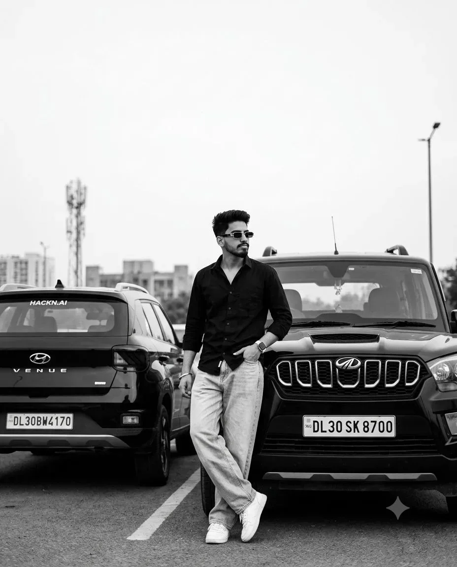 B&W Car Pose Portrait
