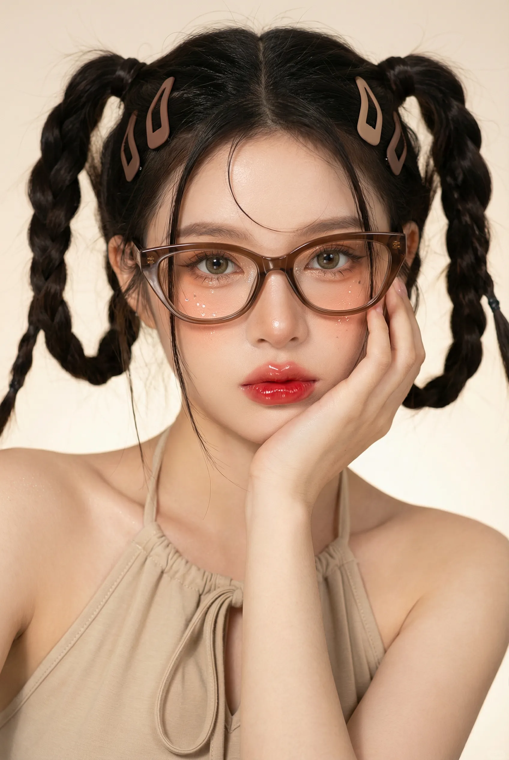 K-Fashion Editorial Portrait with Braids and Glasses (#nb_23)
