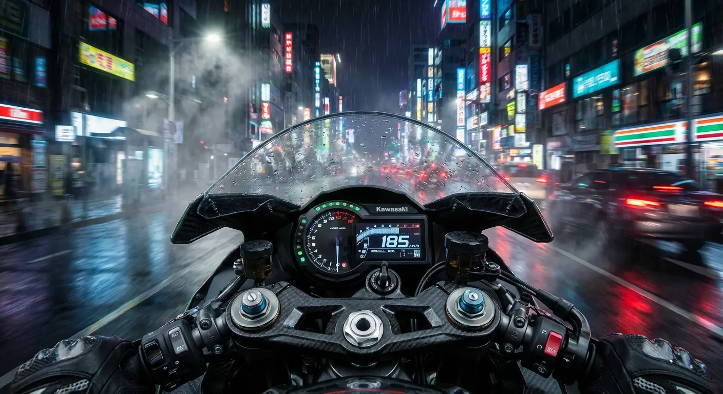 Motorcycle POV Night Ride in Wet Metropolis (#nb_18)