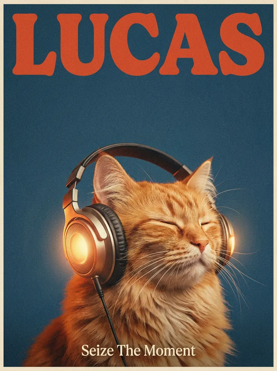 Cat with Headphones, Vintage Magazine Poster (#nb_11)