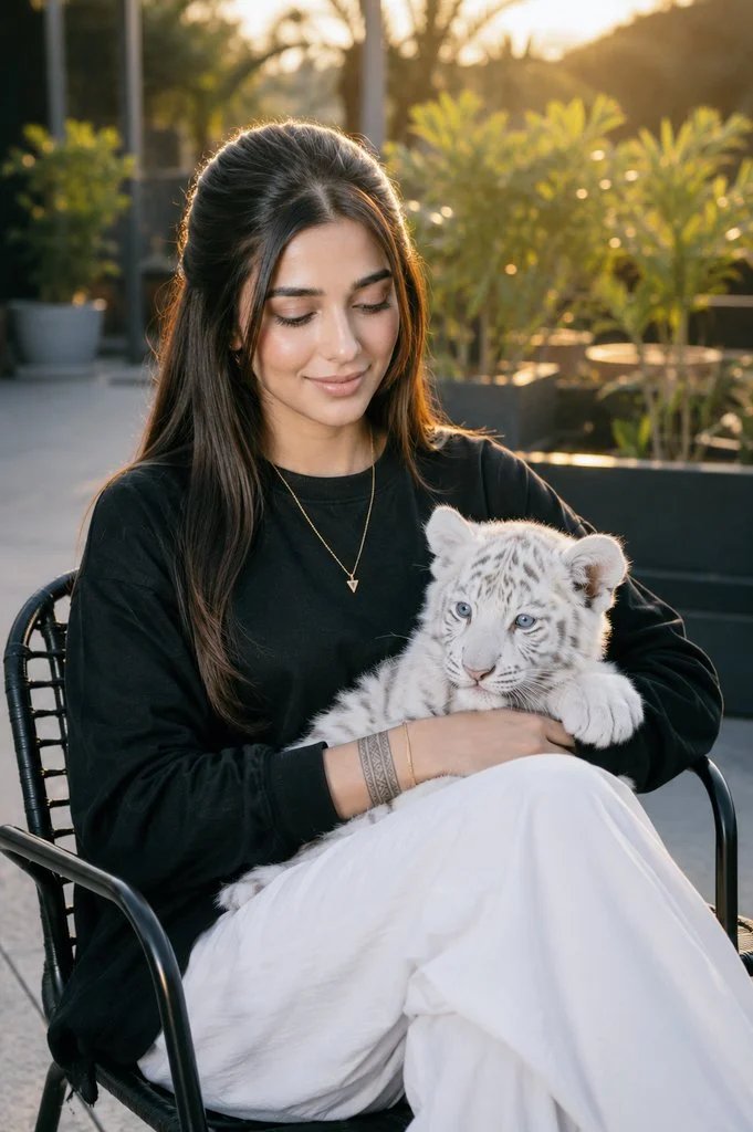 Asian woman with baby tiger