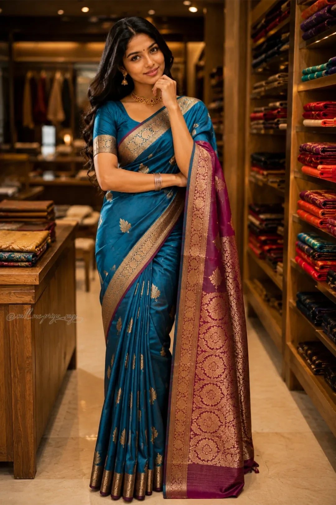 Indian Woman in Blue Saree